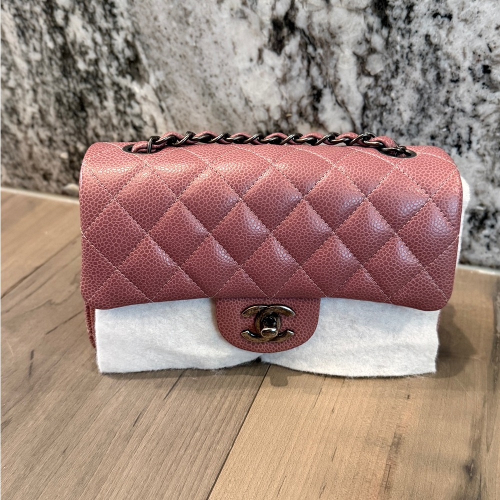 Chanel Caviar Mini Rectangular Flap Bag in Pink with Gunmetal Hardware - Picture 2 of 10